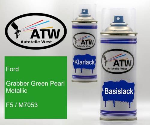 Ford, Grabber Green Pearl Metallic, F5 / M7053: 400ml Sprühdose + 400ml Klarlack - Set, von ATW Autoteile West.